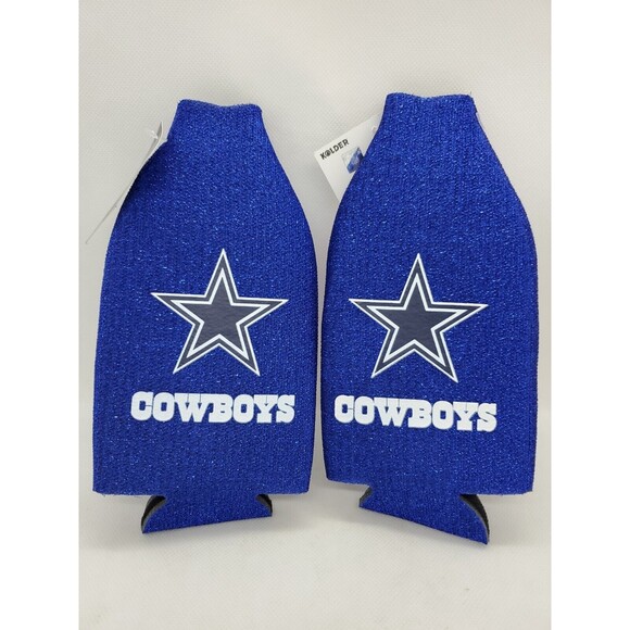 Lot of (2) Dallas Cowboys NFL Glitter Zip Up Bottle Coozie Insulator Holder - Picture 1 of 4